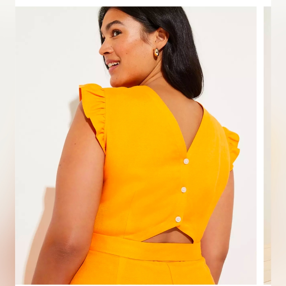 LOFT Yellow Ruffled Midi Sundress V-Neck - Picture 3 of 6